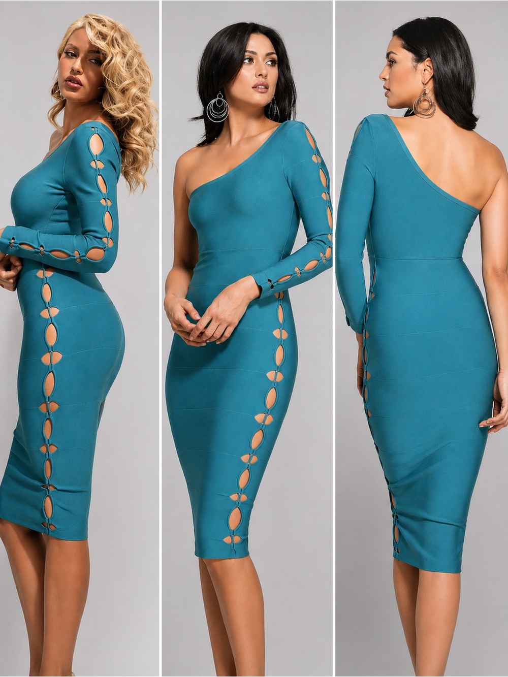 NWT Marciano Guess Teal One Shoulder Dress • Cutout • Bodycon